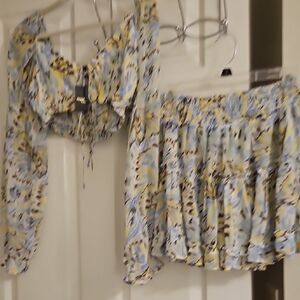 Floral Two-Piece Set with Long Sleeve Top and Skirt